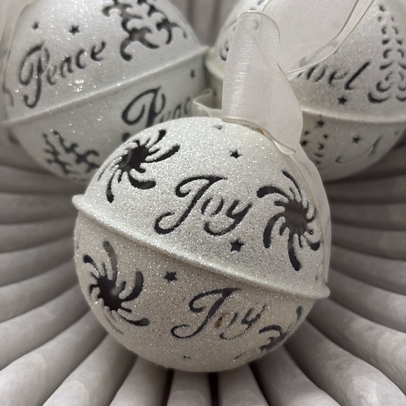 Joy, Noel & Peace Jingle Bell White Ornament Set - Picture 3 of 3